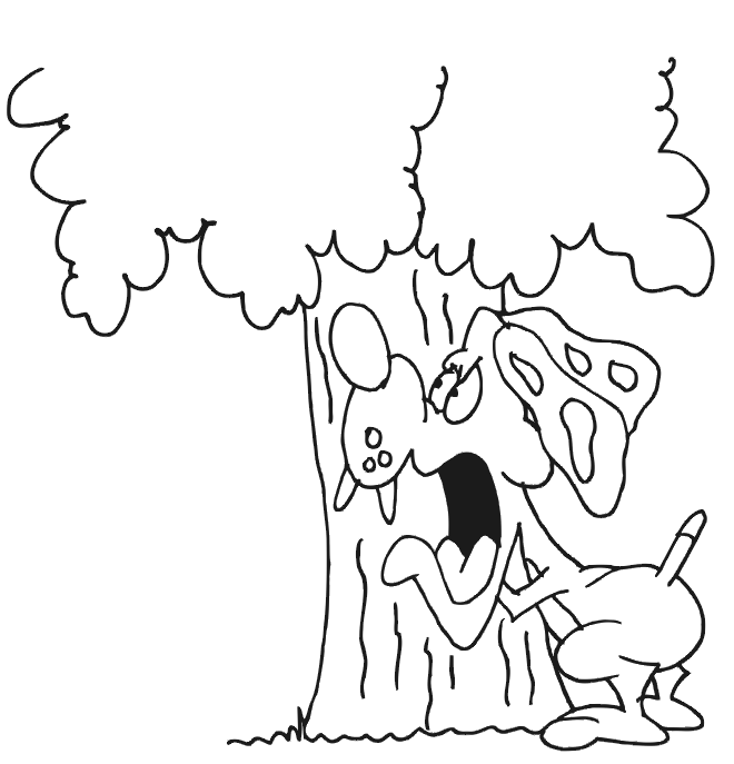Dog Coloring Page: Dog barking at tree