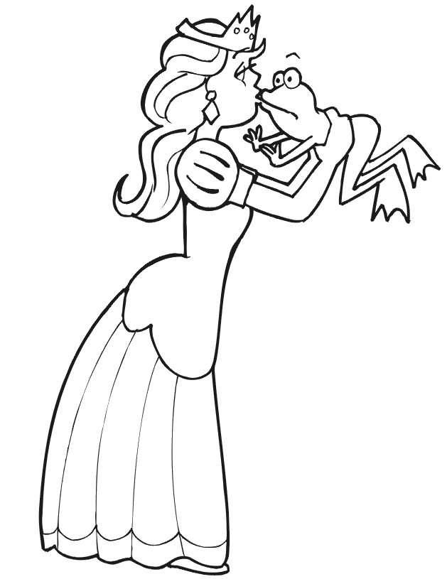 Beautiful Princess coloring page: kissing frog